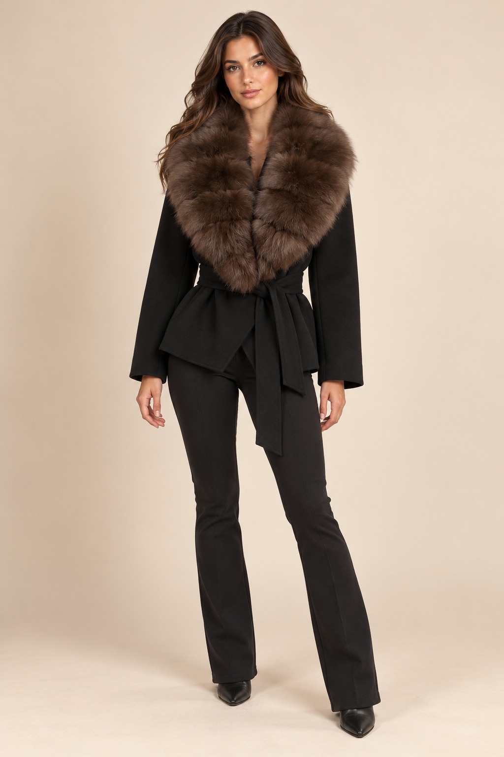 Évora Fur-Collar Belted Jacket