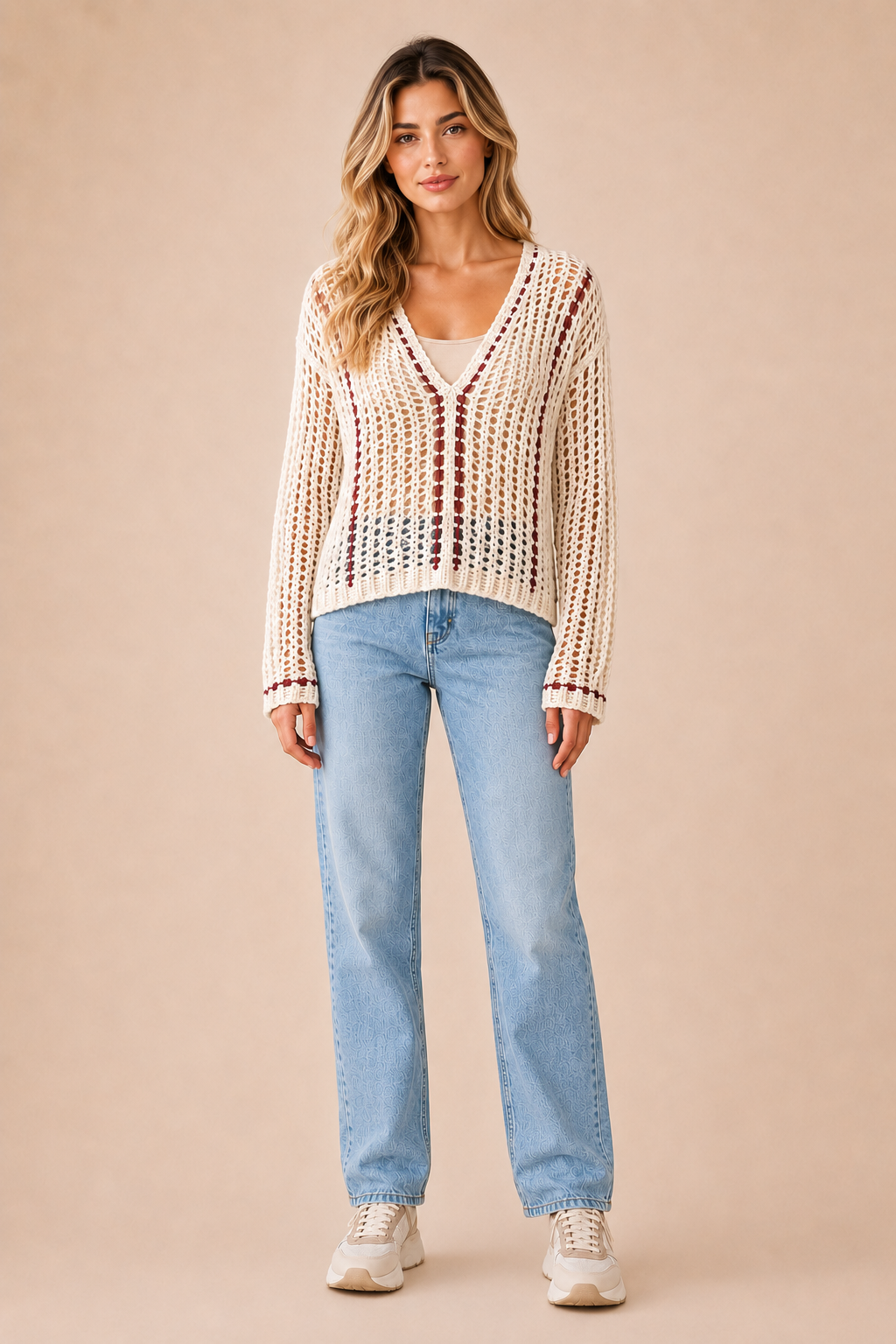 Lévaris Open-Knit V-Neck Sweater