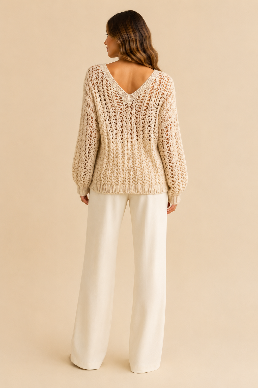 Lévaris Open-Knit V-Neck Sweater