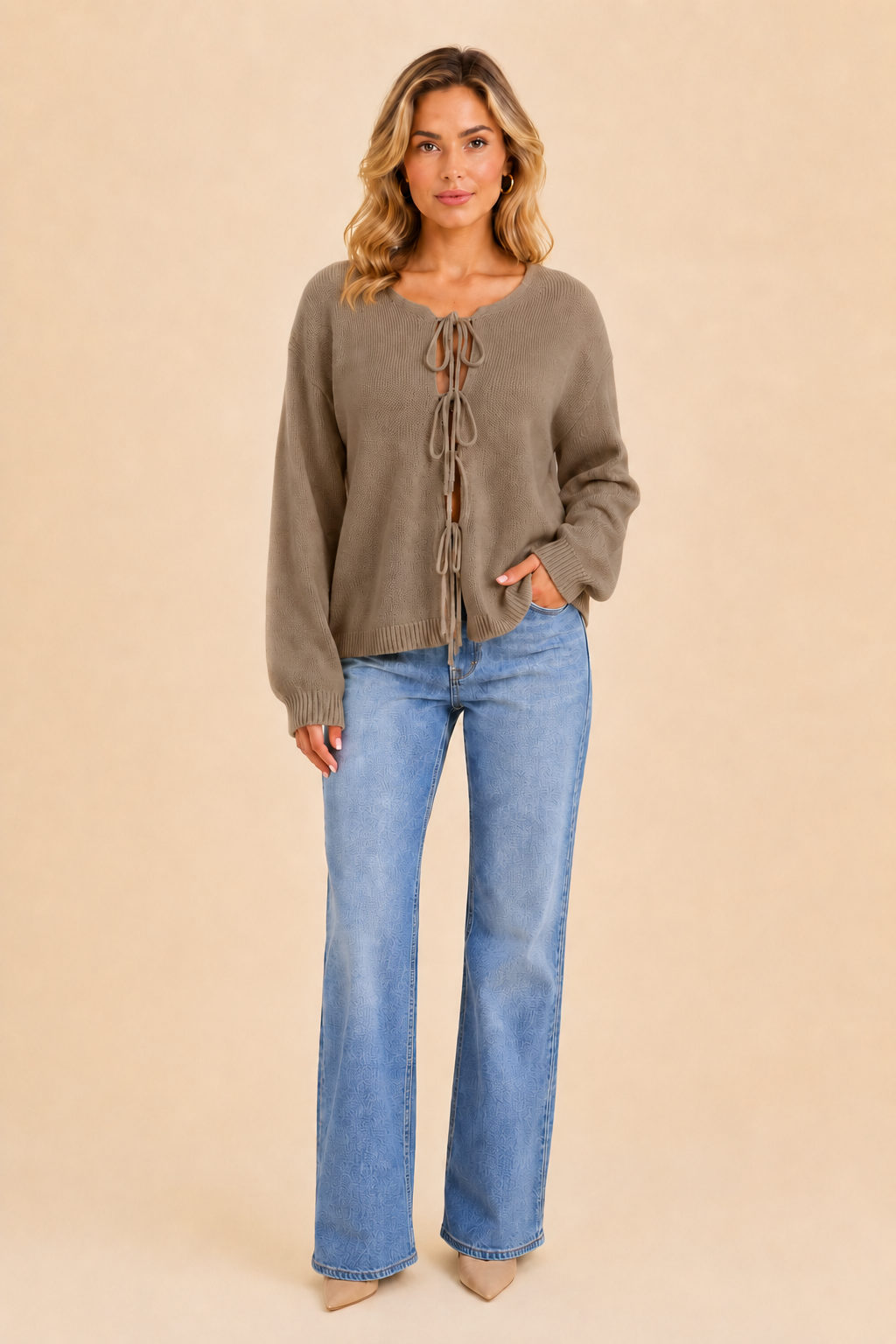 Léonie Tie-Front Knit Cardigan