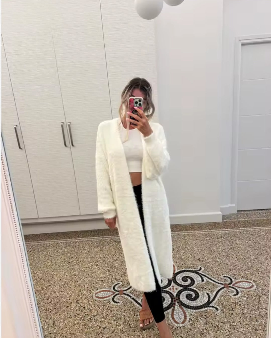 Long white cardigan